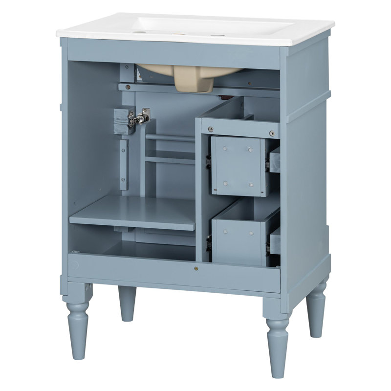 Meuble-lavabo autoportant de 24 po avec lavabo en céramique, Gris