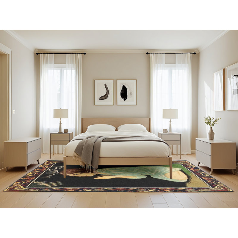 Tapis traditionnel noir / bleu / vert, Rectangle de 5 pi x 8 pi