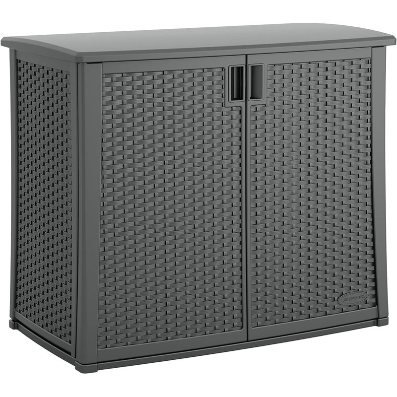Cool Gray Lockable Wicker Plastic Outdoor 2-Door Cabinet