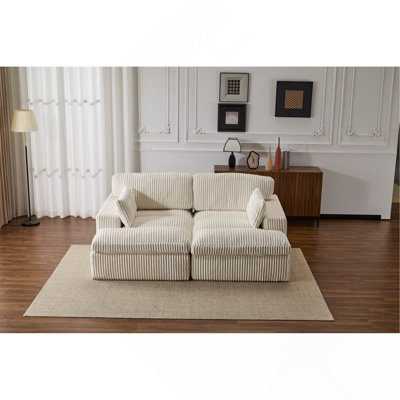 Double méridienne intérieure, canapé-lit rembourré surdimensionné pour l'intérieur, canapé-lit de luxe à assise profonde, causeuse modulaire, causeuse en velours côtelé pour le salon, sans assemblage requis, blanc