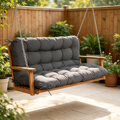 Outdoor Waterproof Porch Swing Cushions: 48×40 In Black Swing Cushion With Backrest – 2 Seater With 8 Non-Slip Ties & UV Protection Bench Cushion For Patio, Garden, Porch, Balcony
