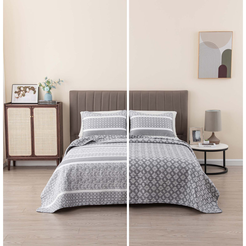 Kadi Twin Gray Microfiber Reversible Quilt Set