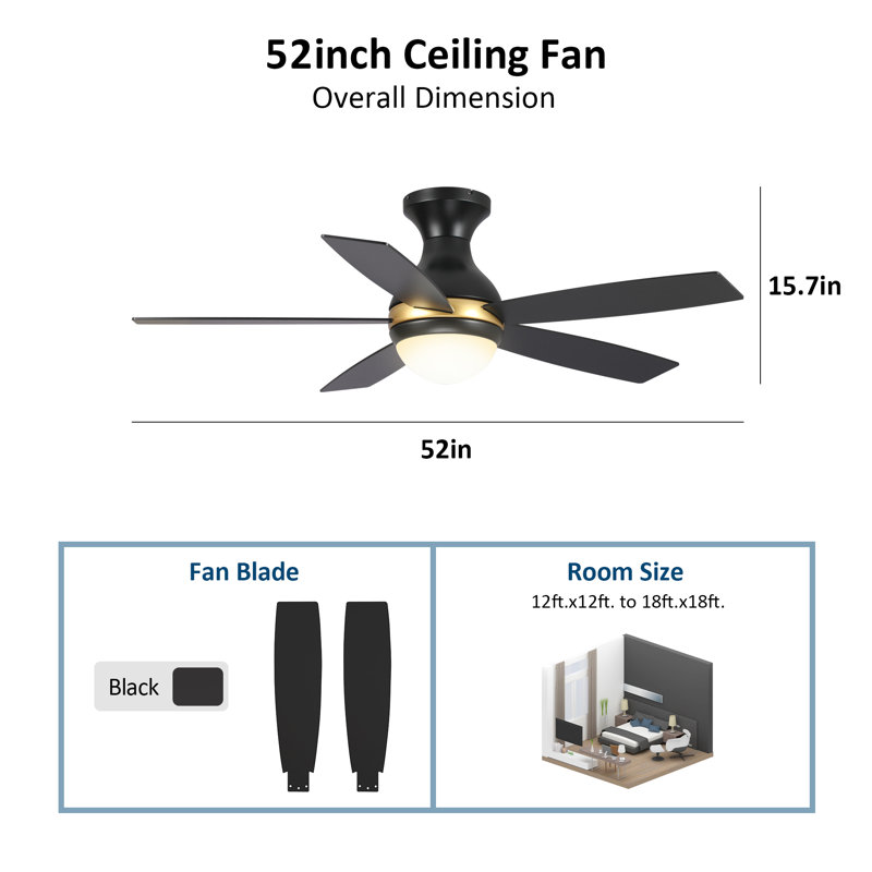 52'' Ceiling Fan with LED Lights, Black