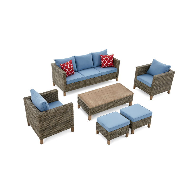 Ensemble de conversation modulaire avec coussins 6 pièces Duponta, Bleu