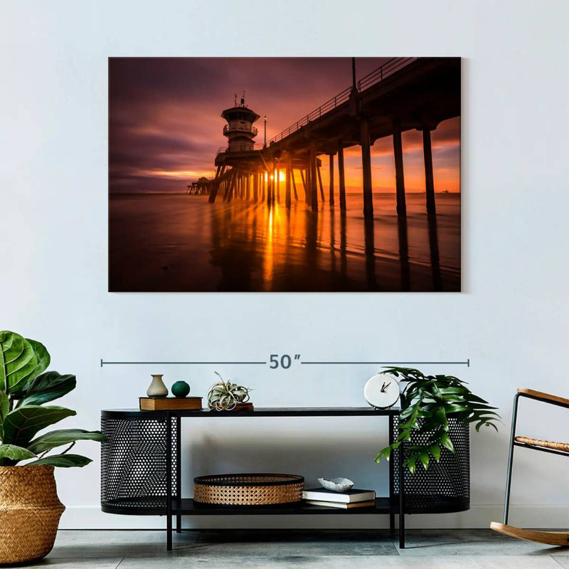 Coucher de soleil à Huntington Beach Pier, H 32 po x l 48 po