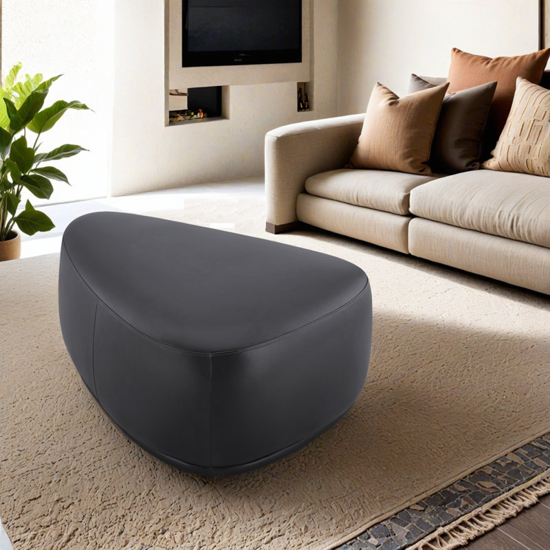 Adna 44" Genuine Leather Triangular Ottoman, Impression Black Genuine Leather