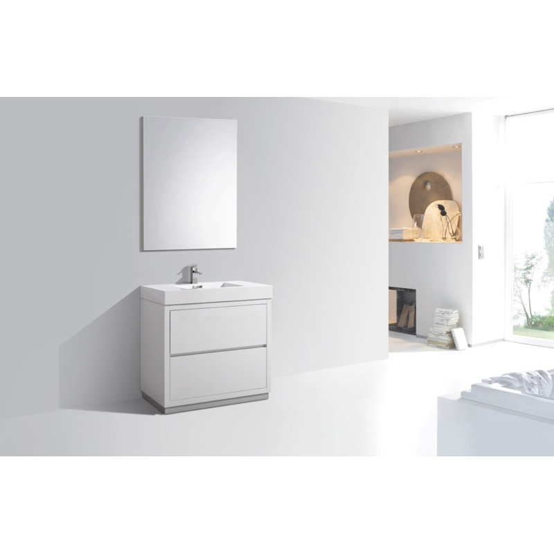 Royka 35.75'' Single Bathroom Vanity with Acrylic Top, Gloss White