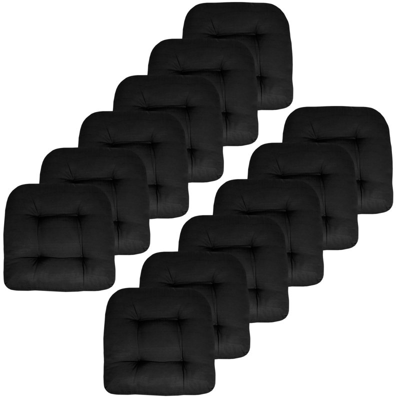 Marina Decoration Premium Thick Comfy Patio Seat Pads Fiber Fill Tufted Tie-Less Pillows 19 x 19 x 5 Inch Textured Solid Cover Indoor Outdoor Chair Cushions, 12 Count Pack Black Color