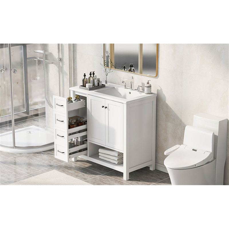 36" Bathroom Vanity with Sink Top, Bathroom Vanity Cabinet with Two Doors and Two Drawers, Solid Wood, Open shelf, MDF Boards, Two Packages