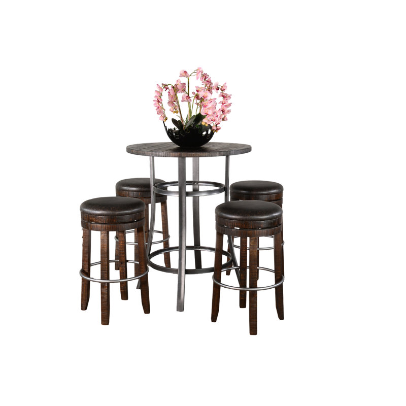 Rustic Industrial Metal Frame Pub Dining Set, 5 Pieces: Table, 4 Chairs
