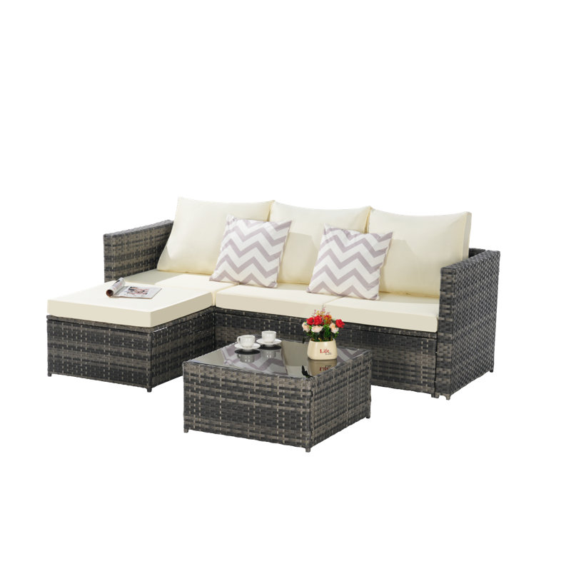 Ensemble de meubles de patio 2 pièces, ensemble modulaire d'extérieur tissé en forme de L, ensemble de conversation en osier avec repose-pieds