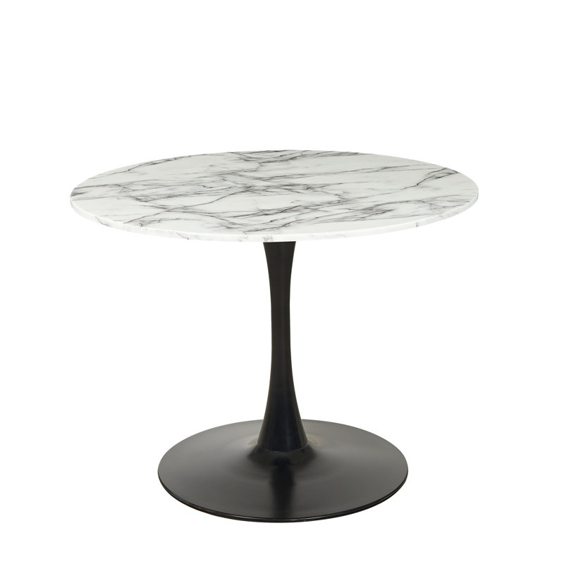 Killion 100 Cm Pedestal Engineered Marble Dining Table, 75" H x 80" W x 80" D, White, Black