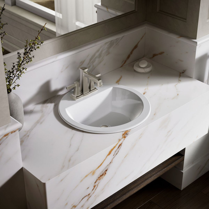 Lavabo de salle de bain circulaire encastré en céramique avec trop-plein Bryant, Blanc, Centres de 4 po