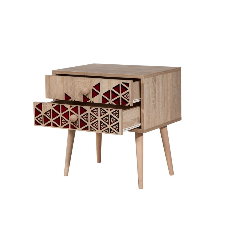 Modern Nightstand with 2 Drawers, Sonoma Oak Finish, 23.6 x 24.0 x 15.7 inches | 100% Melamine Coated Particle Board, Hornbeam Legs, Metal & Rope Handles, UV Coating | Scandinavian Design for Stylish Bedrooms