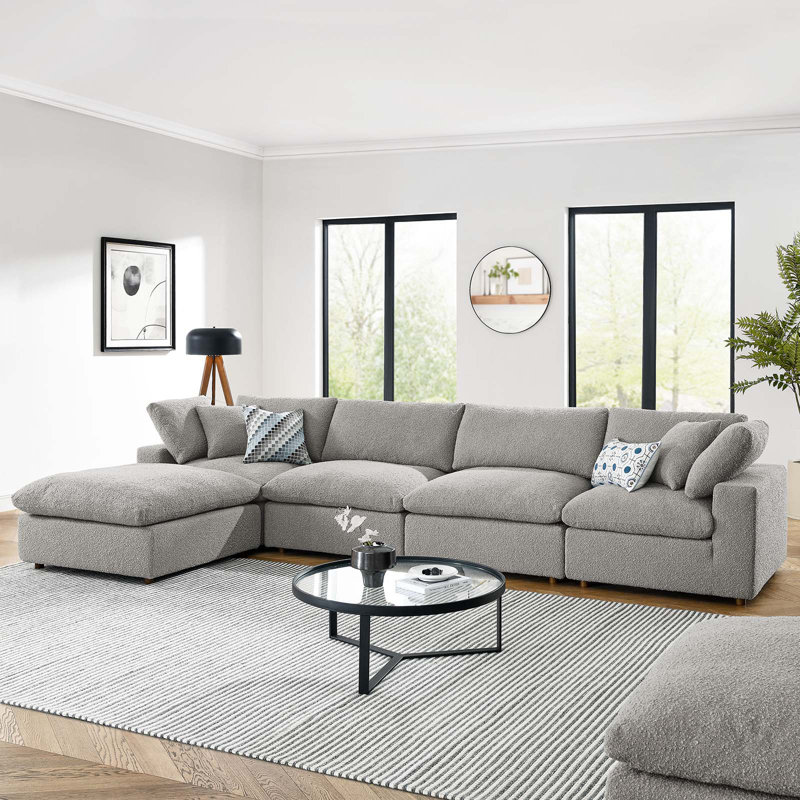 Modway Commix Down Filled Overstuffed Boucle Fabric 5-Piece Sectional Sofa, Light Gray 