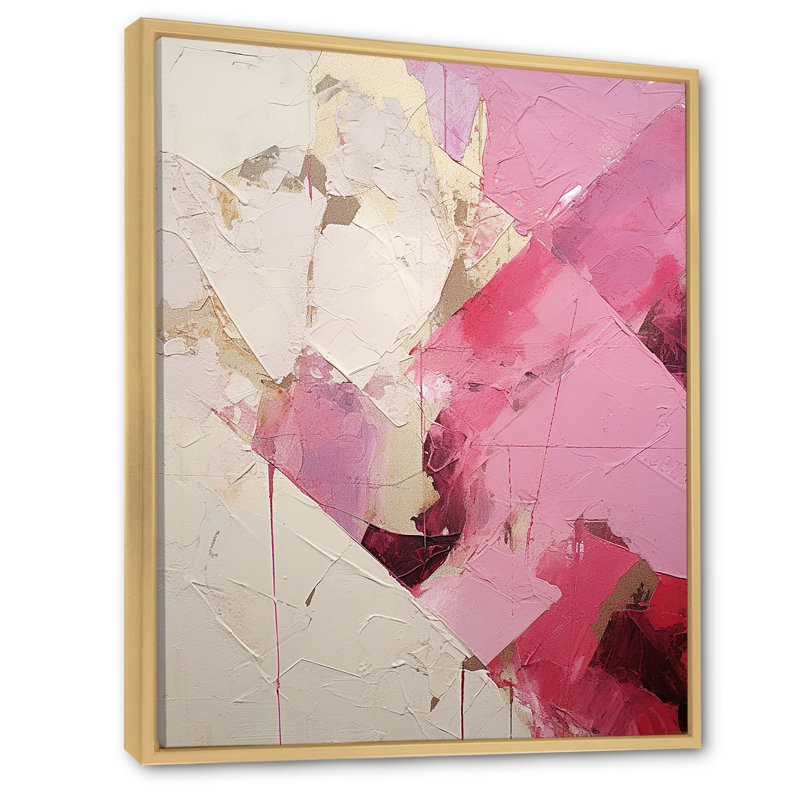 «Gold and Pink Minimal Abstract River III», reproduction d'art sur toile abstraite, Cadre naturel flottant, 20" H x 12" W