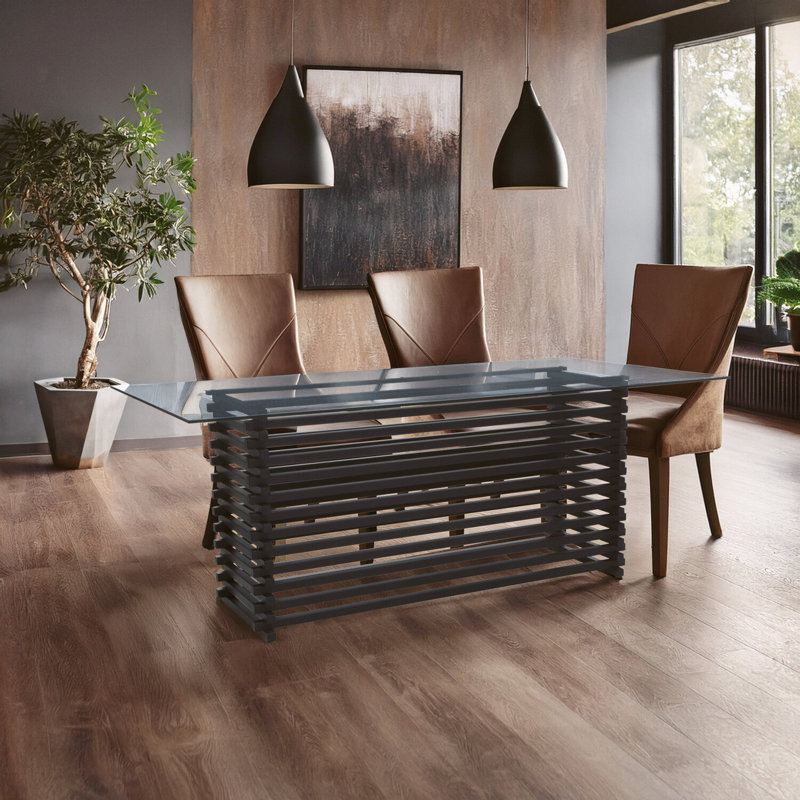 Glass Top Metal Base Dining Table, Black