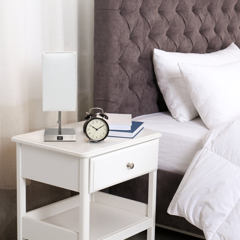  Petite lampe bâton avec port de charge USB et abat-jour en tissu, blanc