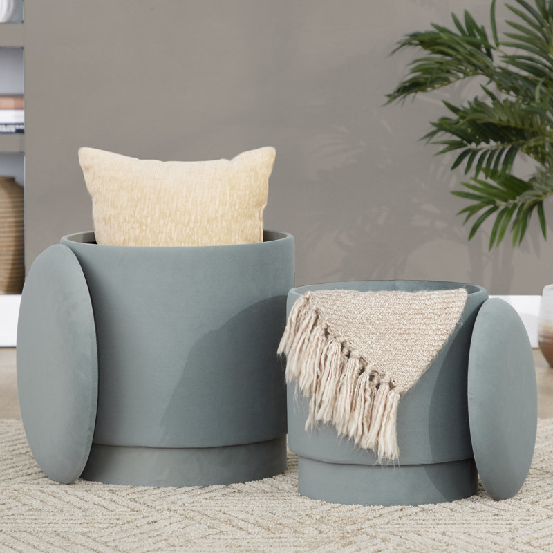 Repose-pieds avec rangement Carlesia, Velours vert clair