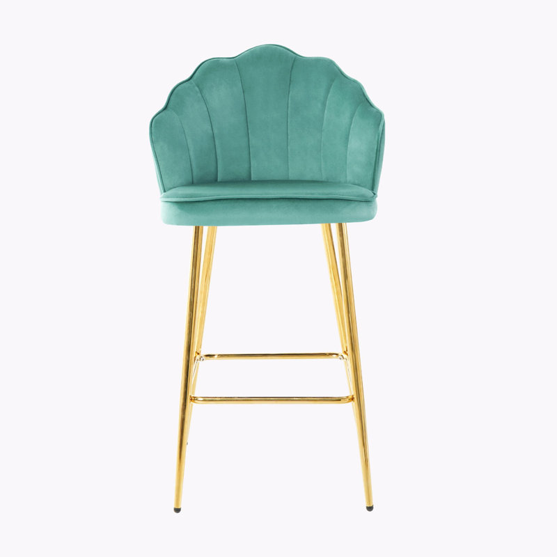 Velvet Upholstered Barstools Set of 2, Green