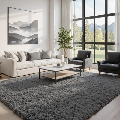 8x10 Fluffy Shag Area Rugs for Living Room Bedroom: Soft Plush Carpet ,Upgraded Non-Slip Thick Memory Foam, Soft, Non-Shedding Fuzzy Carpet, Easy Clean Decor(Grey)