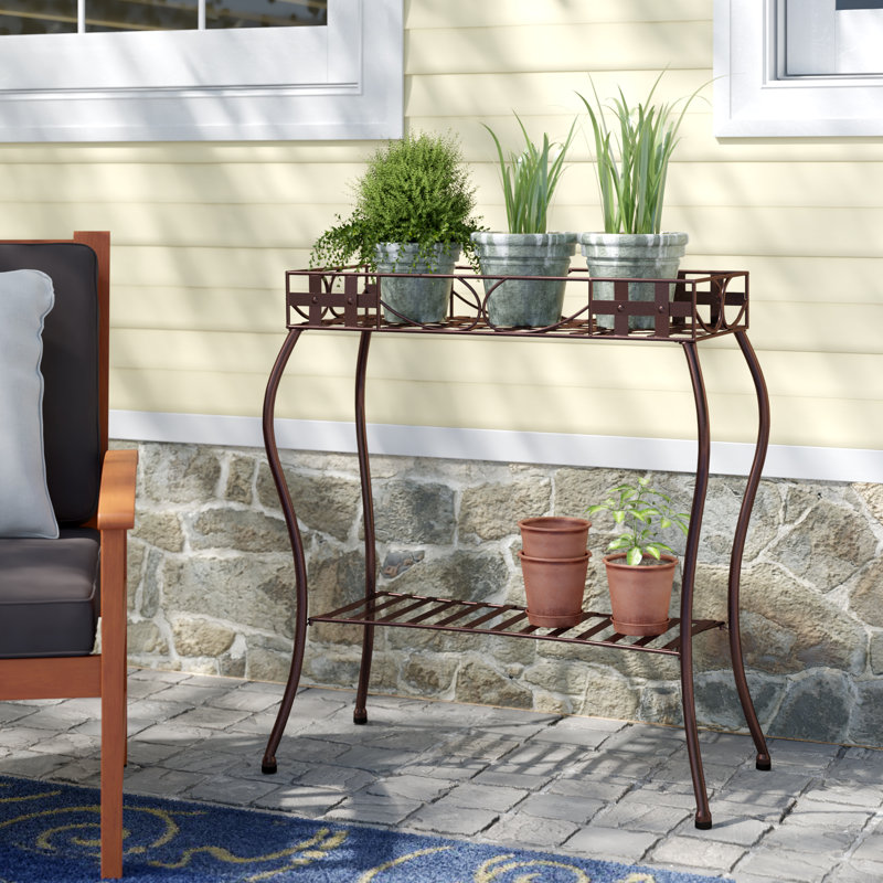 Arifa Metal Weather Resistant Plant Stand, Hammered Bronze