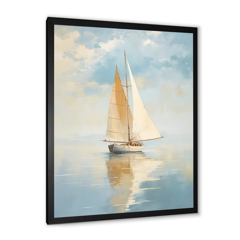 Voilier «Whispering Breezes I» - Bateau encadré, art encadré, Cadre simple noir, H 44 po x l 34 po x P 1,5 po