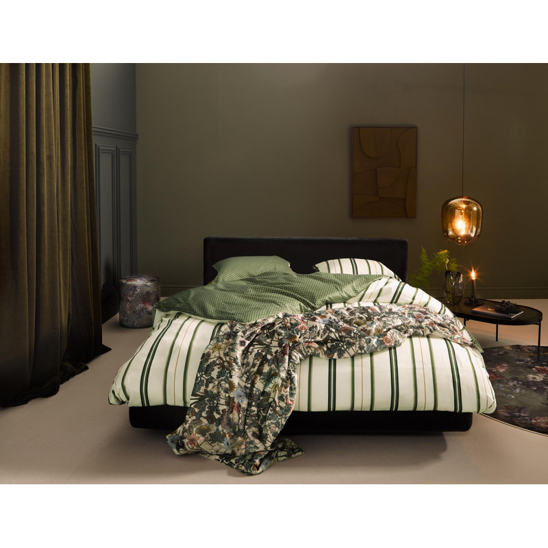 Meryl Satin Striped Duvet Cover with Pillowcases, Green
