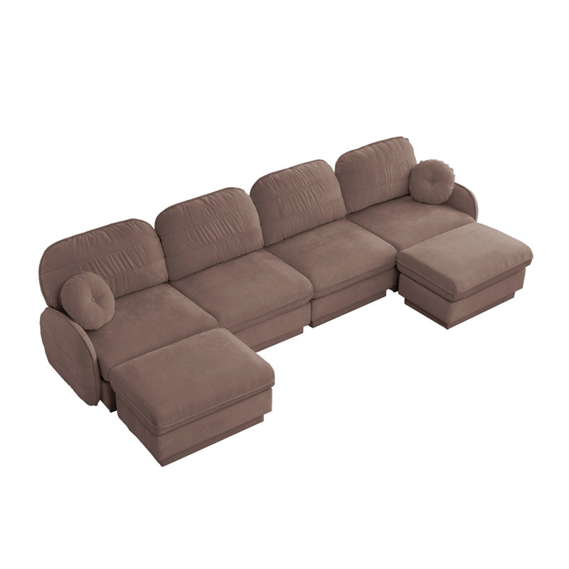 Canapé modulaire surdimensionné en U en chenille de 137 po avec poufs mobiles pour salon 137 po, Chenille rose