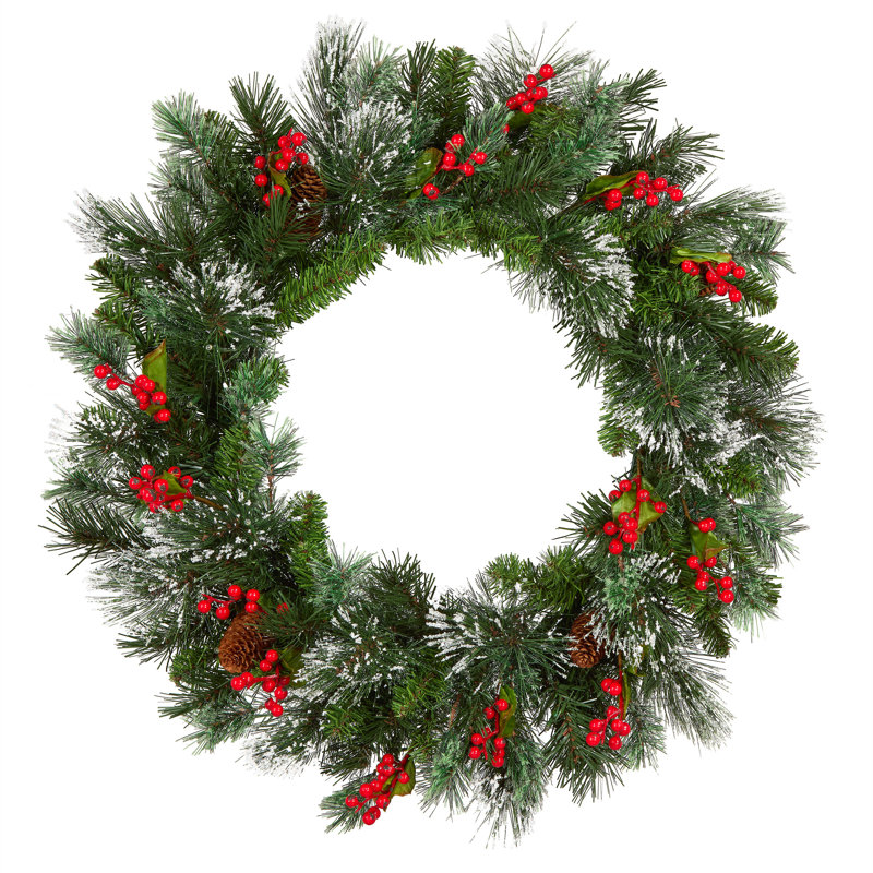 30in. Winterglow Pine Christmas Wreath with Clear Lights, 30" H x 30" W x 6" D