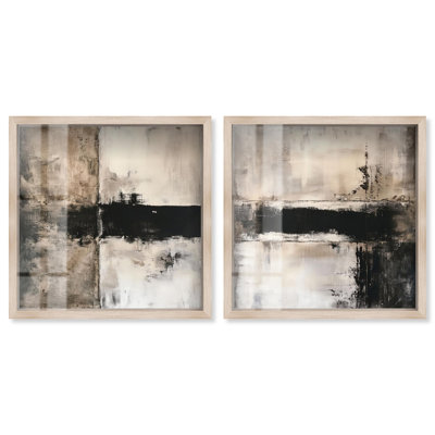 Beneath the Surface Duo Shadowbox Print Neutral Wall Decor Set by Art Remedy, Blonde Frame, 30 x 30