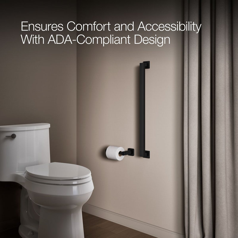 Square Metal Grab Bar for Shower, Bathroom Safety Grab Bar, Tub Rail, 26" W, Matte Black