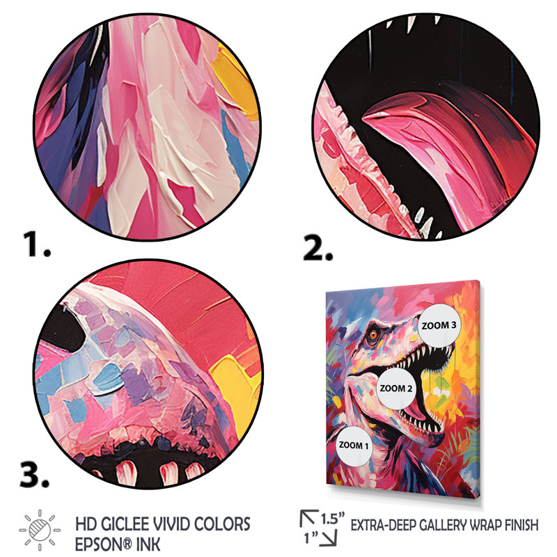 Popart Dino Elegance - dinosaure, art mural, H 40 po x l 30 po x P 1,5 po, Cadre simple noir
