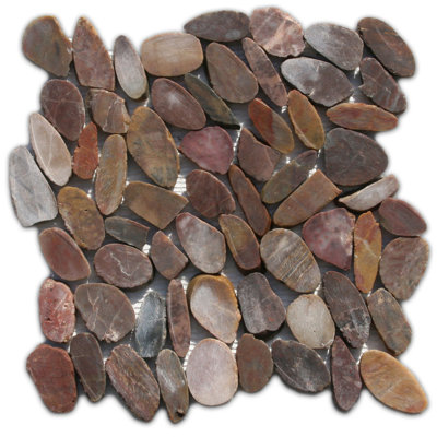 Yalong Brown Natural Stone Mosaic Tile Sheet Pebble Pattern Smooth Cut Surface Waterproof 12" x 12"