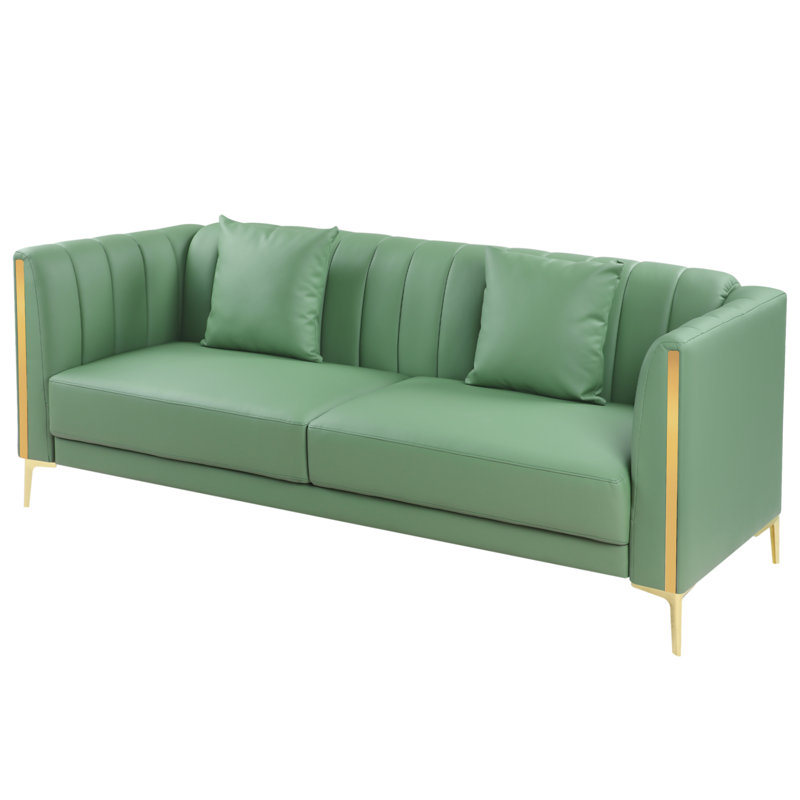 Dreiling 77.6" Faux Leather Tuxedo Arm Sofa, Green Performance Faux Leather