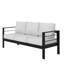 Canapé d'extérieur 3 places tout temps de 185 cm (73 po) avec structure noire et coussins gris épais, qualité commerciale, charge maximale de 408 kg (900 lb), facile à nettoyer, grande durabilité, capacité