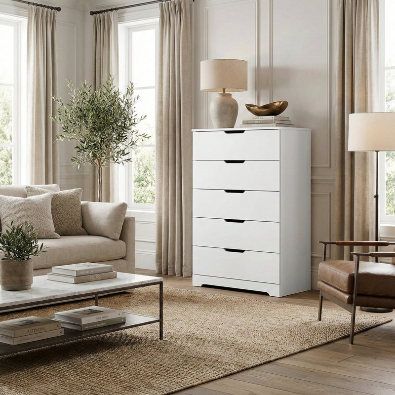 five drawer dresser white biukpci with 5 Drawers, Vertical Storage for Bedroom, Wood Tall Dresser for Hallway, Wooden Tall Chest of Drawers for Entryway, Nursery, Lingerie Chest Drawer, Modern Farmhouse Style : Home Assembly required. White 5 Drawer Dresser, Tall