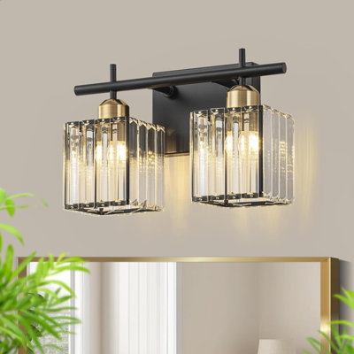 Luminaire de meuble-lavabo en cristal - Applique murale 1 lumière pour miroir de salle de bain avec abat-jour en cristal transparent - Installation câblée - Compatible avec les ampoules halogènes incandescentes à DEL CFL - Fabrication en aluminium du