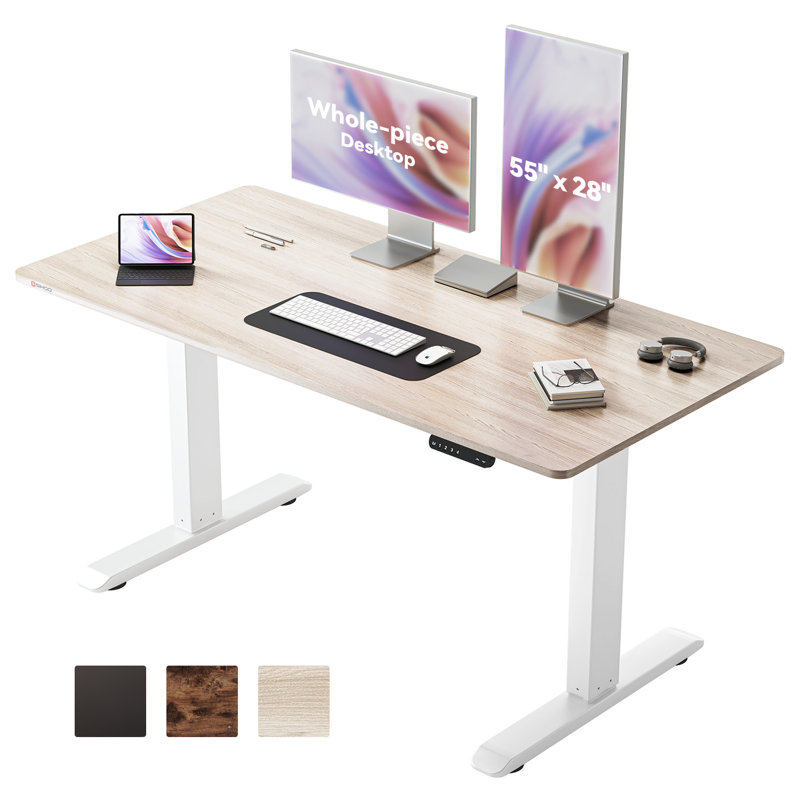 Standing Desktop,  Height Adjustable Desk with Memory Smart Pannel, Beige, White