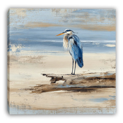 Blue Horizon Heron Wrapped Canvas Wall Art