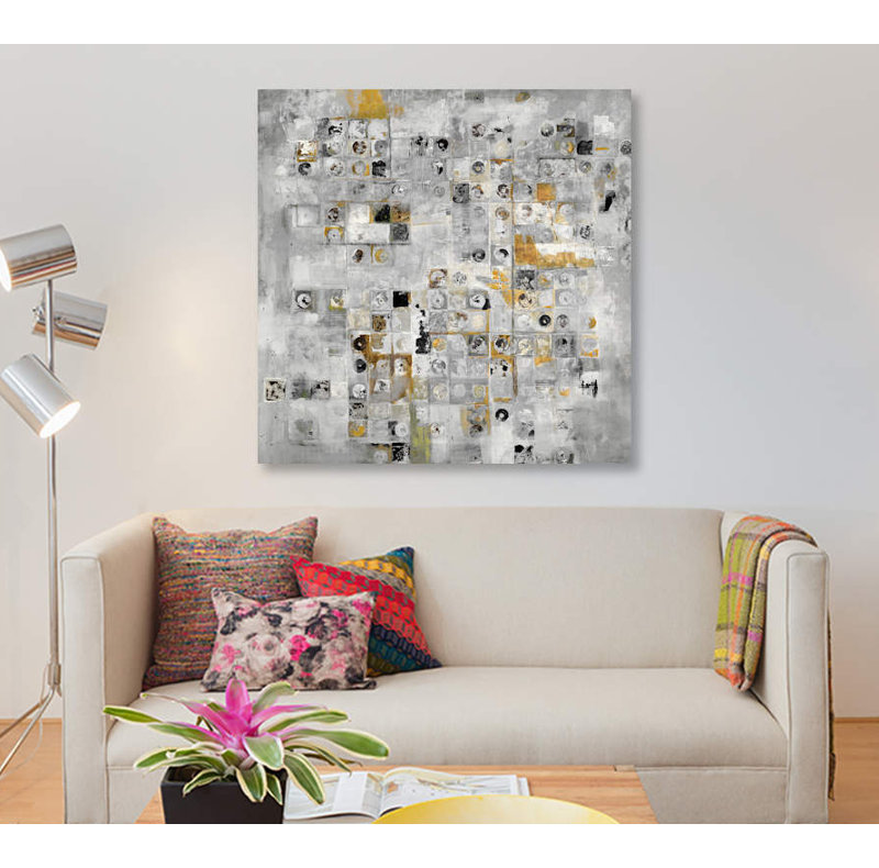 « axiom (gris) » par jill martin, impression sur toile, H 18 po x l 18 po x P 1,5 po, Toile avec cadre noir, Pas de tapis