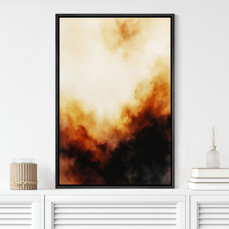 «Black & Oranger Abstract Misty Art», reproduction d'art sur toile encadrée, H 24 po x l 16 po x P 1,5 po