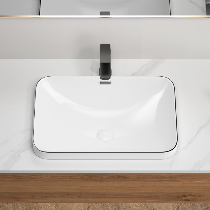 Ceramic Undermount Bathroom Sink 22.05" x 15.36" x 6.7" - White Porcelain Vessel Basin, Seamless Design for Vanity Countertop