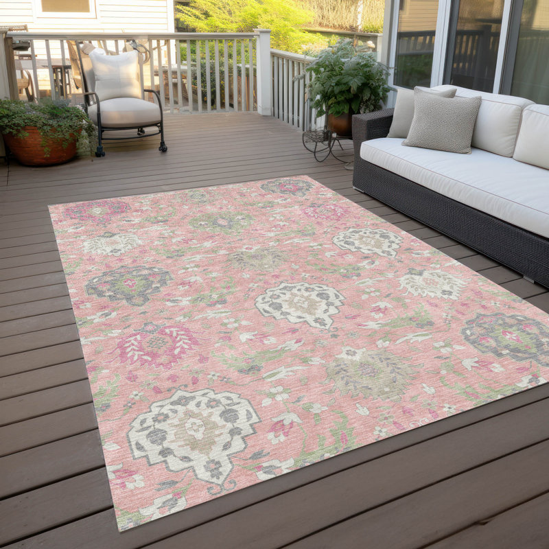 Tapis intérieur / extérieur rose Ilyara , 5' x 7'6"