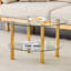 Table basse ronde avec plateau en verre et tablette