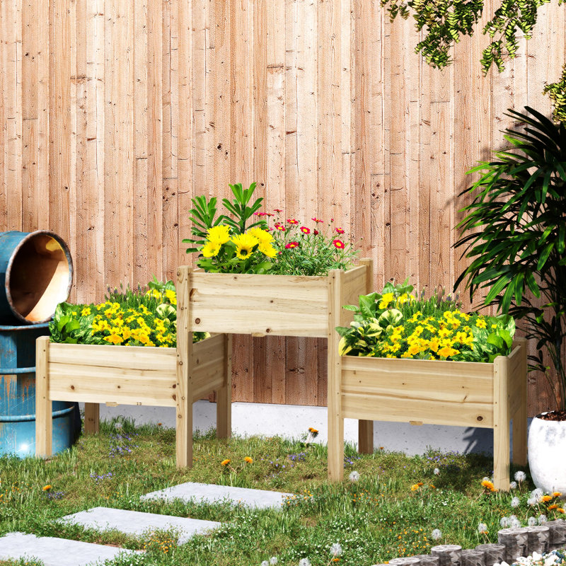 Lit de jardin surélevé avec 3 jardinières Outsunny