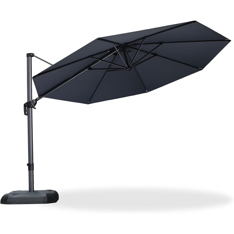 Parasol rond en porte-à-faux gris 132 po sans base, gris