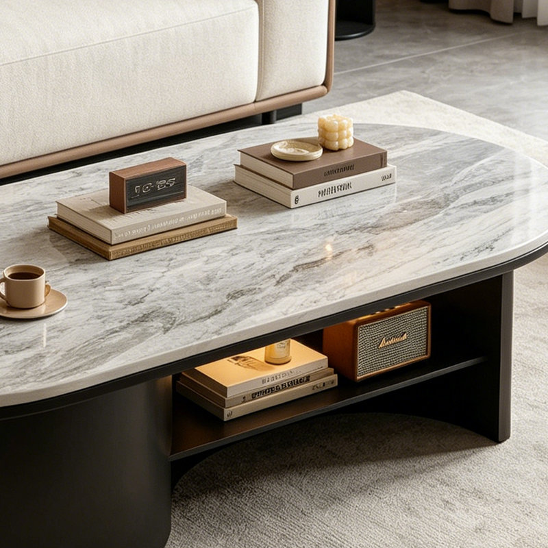 Table basse Modern Rock, H 16,92 po x L 47,24 po x l 23,62 po, Gris / Noir