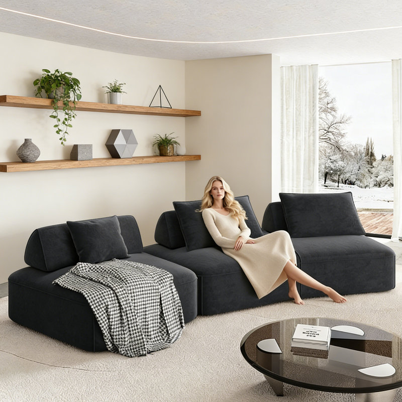 Boneless Modern Oversized Modular Sectional Sofa Set, Black
