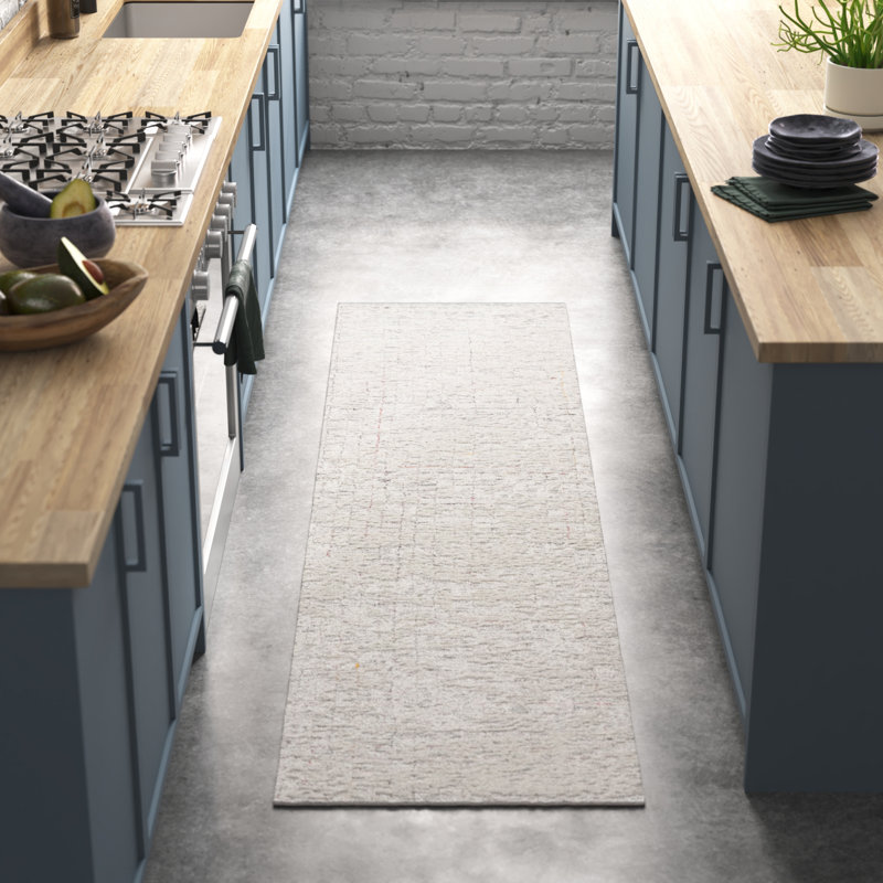 Tapis ivoire touffeté à la main Meira, Tapis de couloir 2 pi 3 po x 9 pi